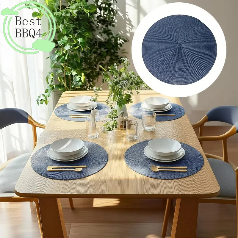 (BBQ4)Round Placemat For Dining Table Coaster Heat-Resistant Placemats Stain Anti-Skid Washable Cotton Woven Tableware Mat
