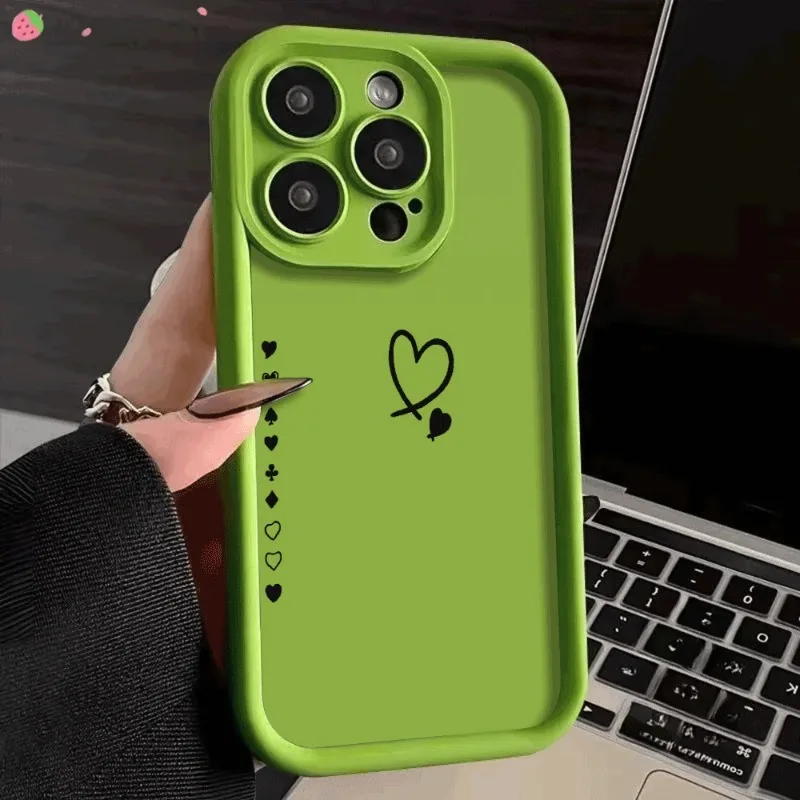 Schwarze Herz-Schutzhülle für iPhone 16 15 Pro Max 14 13 12 11 15 14 Plus 17, stoßfeste Softcover