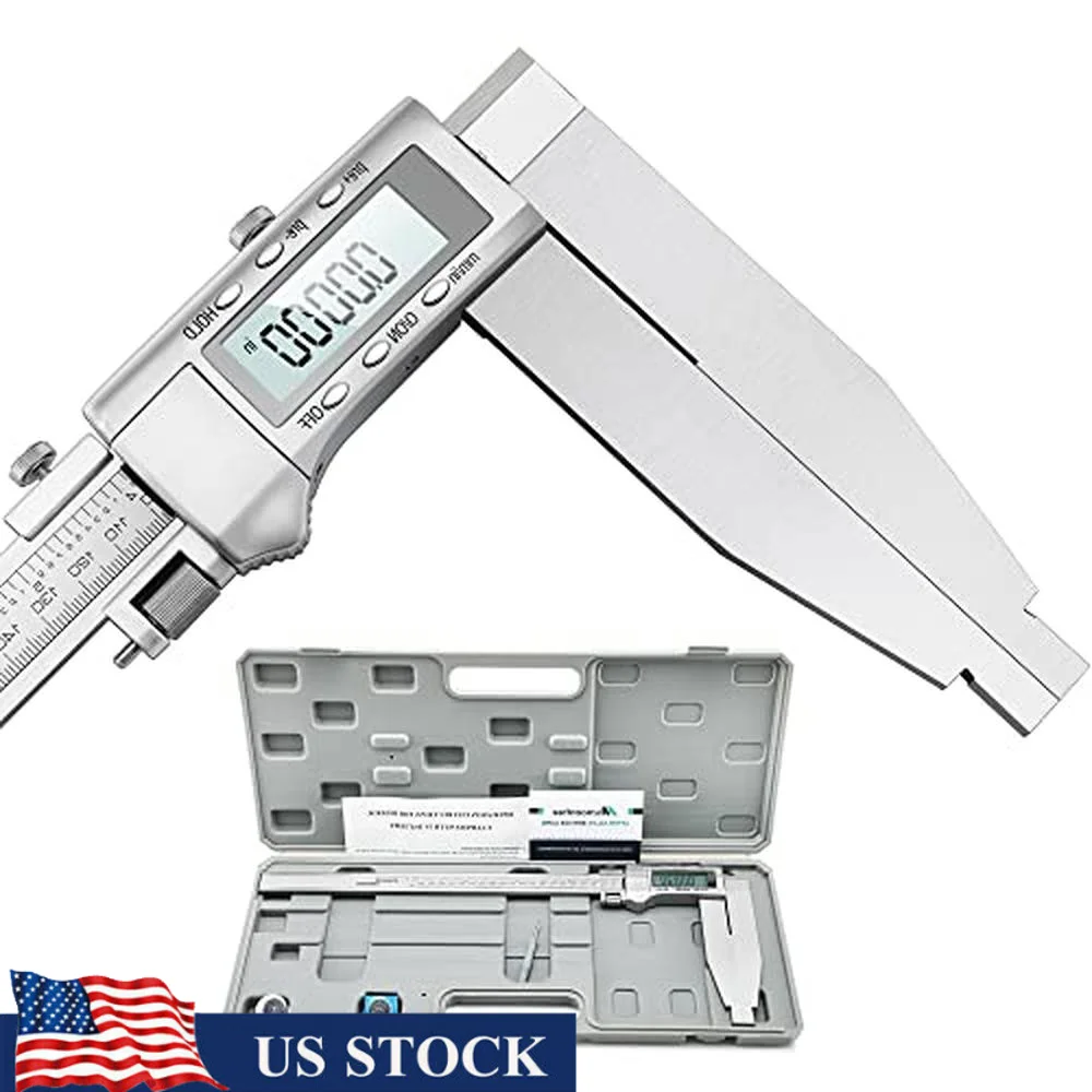 Digital Caliper 12 Inch Long Jaw Measuring Tool Metal Frame Large LCD Screen 0.0005