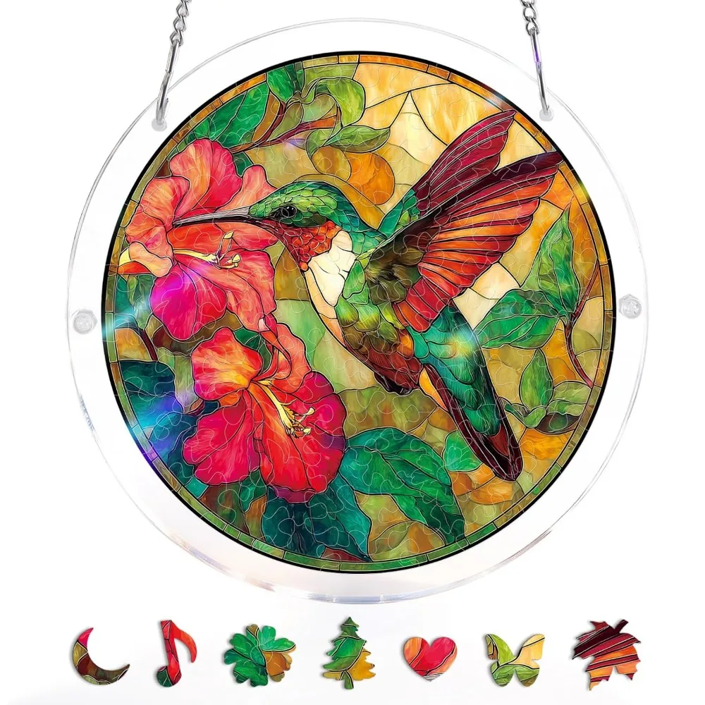 83 Pieces Acrylic Puzzle Suncatcher High-Transparency Acrylic UV Printed Window Hanging Decor Metal Chain Easy Assembly