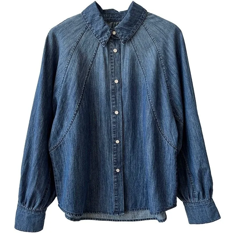 Women's Spring Autumn Blouse Jacket Denim Shirt Long Sleeve Designed Retro Niche Thin New Fashion Loose Comfortable Brand Simple
