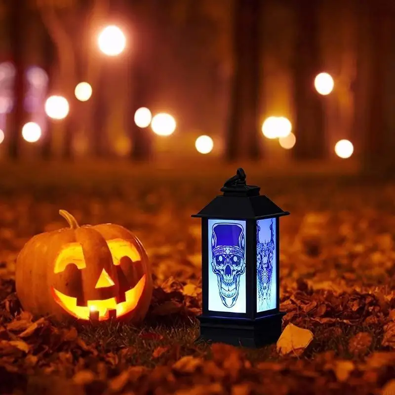 

R1WF 5 Pcs Hanging Lamp Halloween Decorations Pumpkin Skull Lantern Light LED Suitable for Party Bar Home Decoration