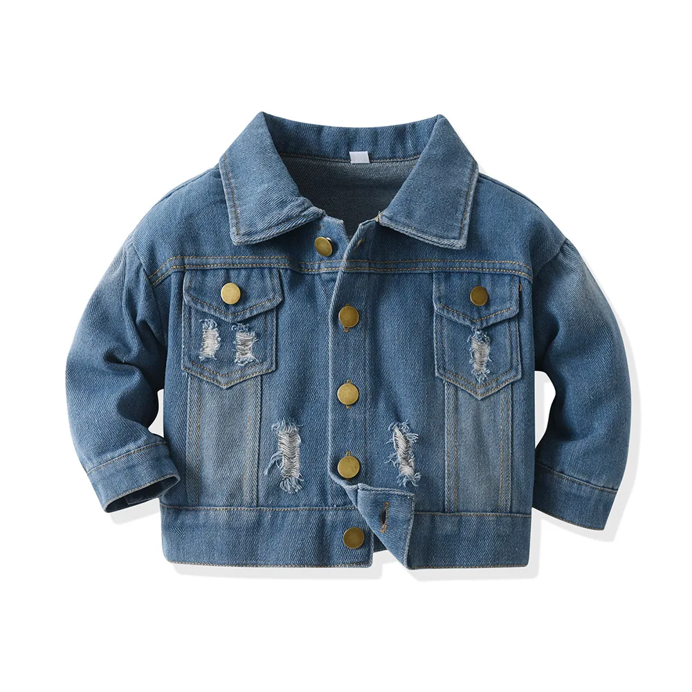 Classic Kid Toddler Baby Boys Fall Unisex Denim Jean Coat Cowboy Overcoat Jacket Children Girl Lapel Long-sleeved Casual Outwear