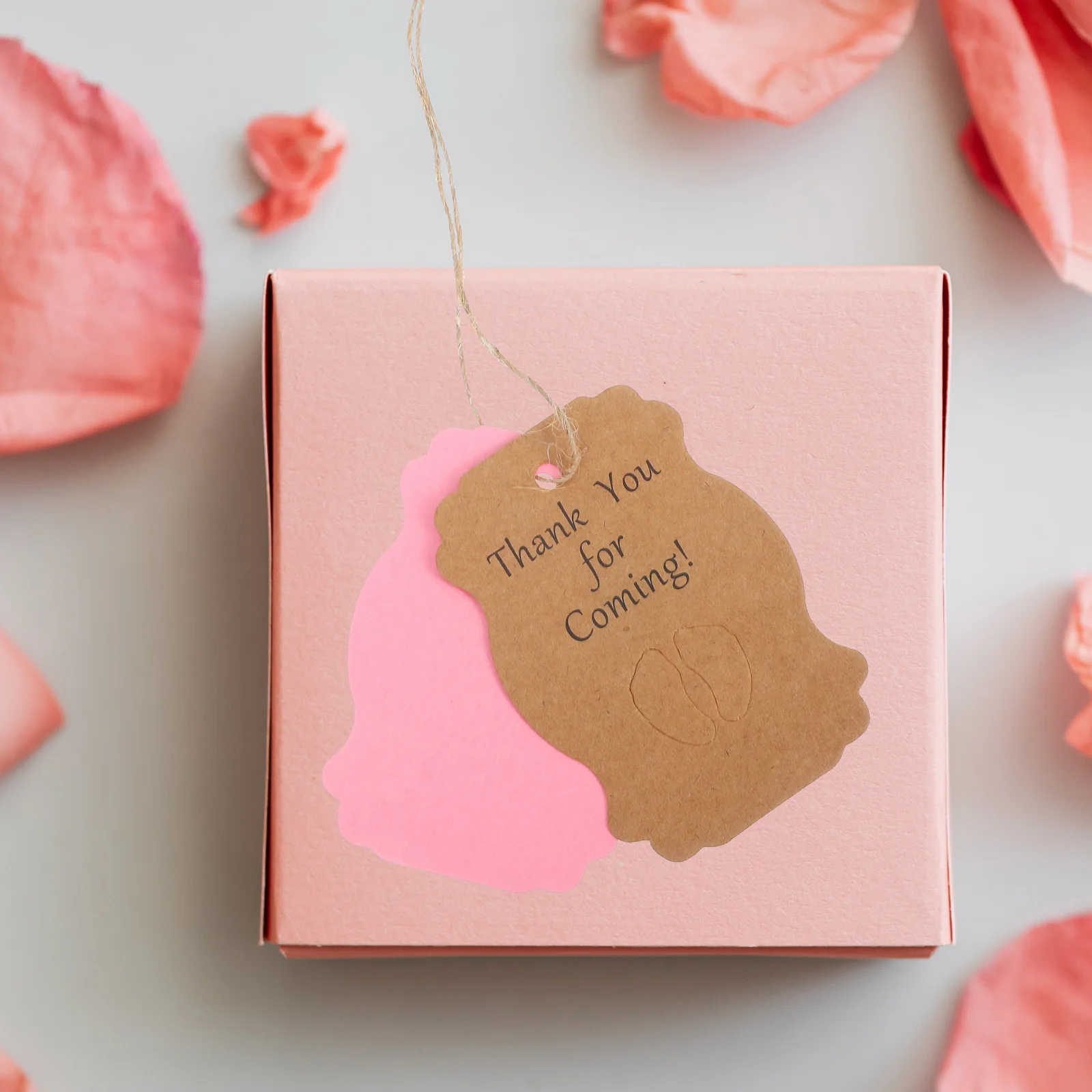 100 szt. Etykietek z podziękowaniami, zawieszek z jutowym sznurkiem na baby shower, upominki na wieczór panieński, dekoracje, papier kraft