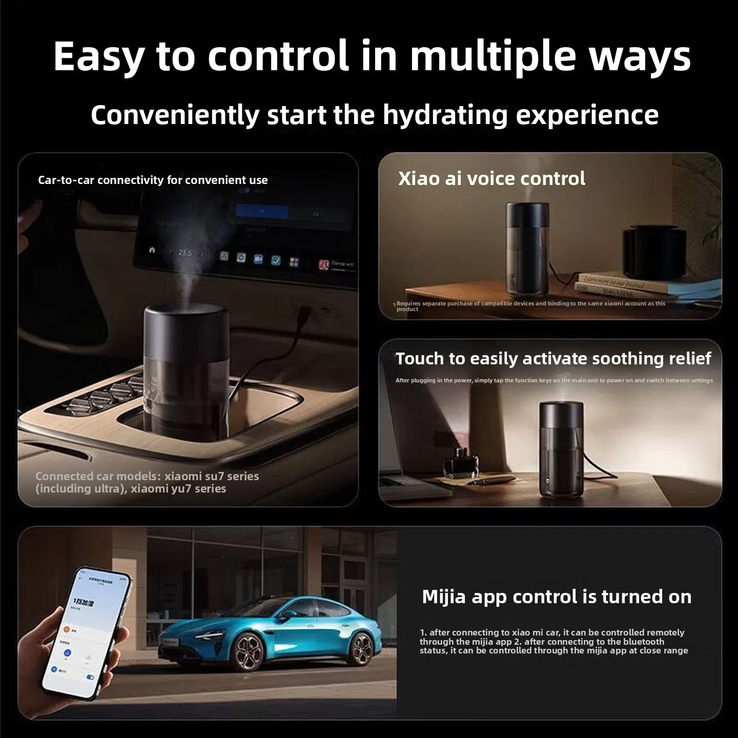 Mijia Smart Car Humidifier Portable USB‑C Mini Quiet Mist Sprayer Auto Shut‑Off Air Humidifier for Car Vehicle Home Office Use