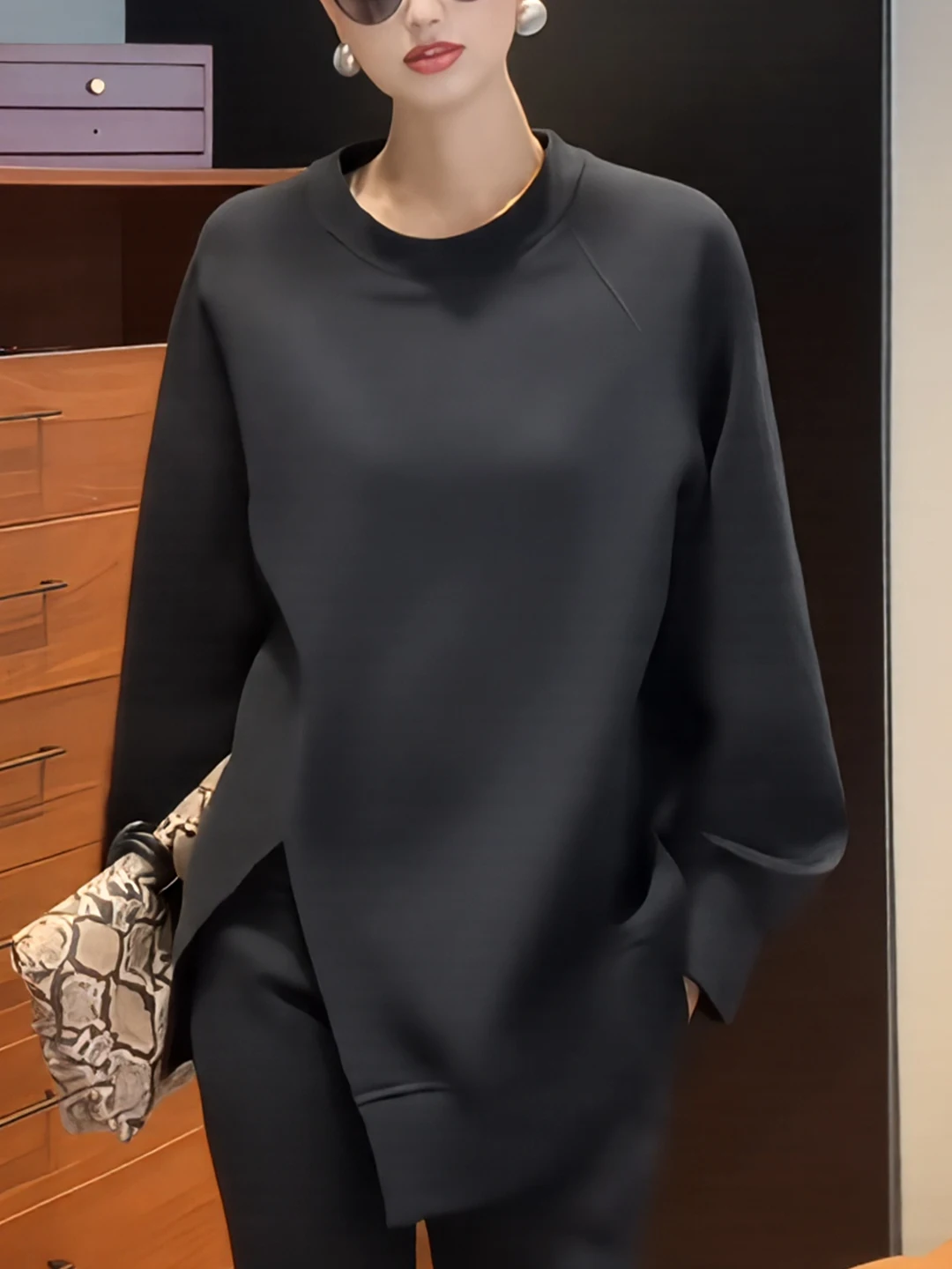 

Simple Ele Loose Fit Miu Sle Sweatirt Women's Faion Autumn Winter Long Sve round Ne Casual Comfortable Top