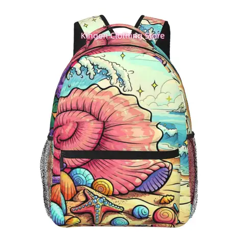 Cartoon Seashell& Starfish Print Backpack, High Quality Oxford Cloth, for Summer Style