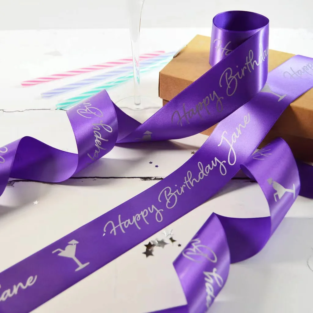 Silk Ribbon for Bakery Flower Shop, Customized Logo Printing Ribbon, Personal Brand Printed, 100 Yard