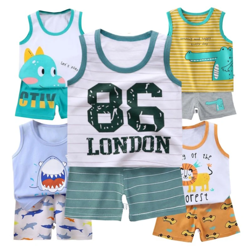 Kid Baby Vest+Shorts 2-Piece Clothing Set Summer Cartoon Pajamas Boys Girls New Cotton Casual Tracksuit Clothes Suit 1-6 Years