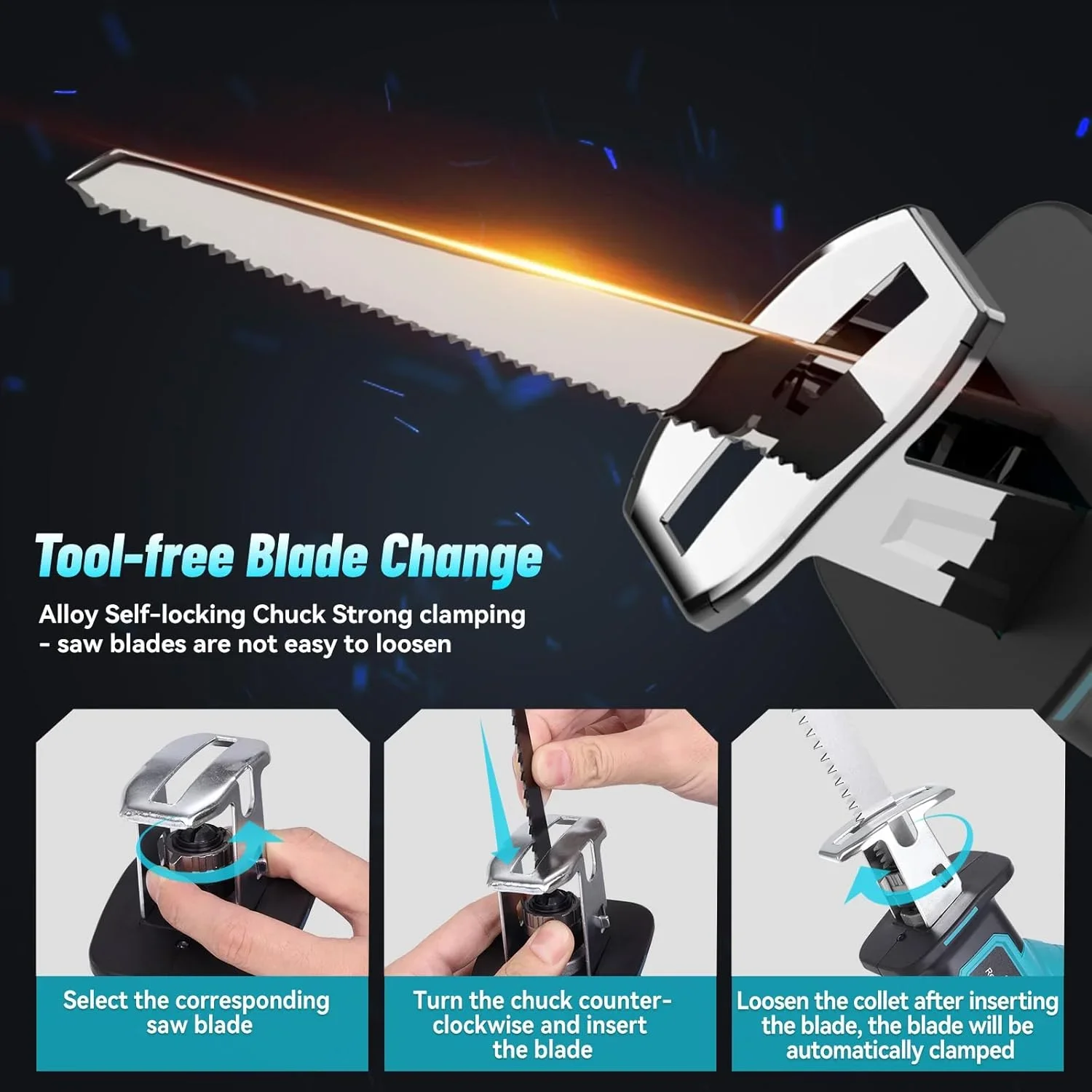 Scie alternative sans fil sans balais pour la coupe du bois et du métal avec 4 lames, compatible avec batterie Makita 18V, sans batterie