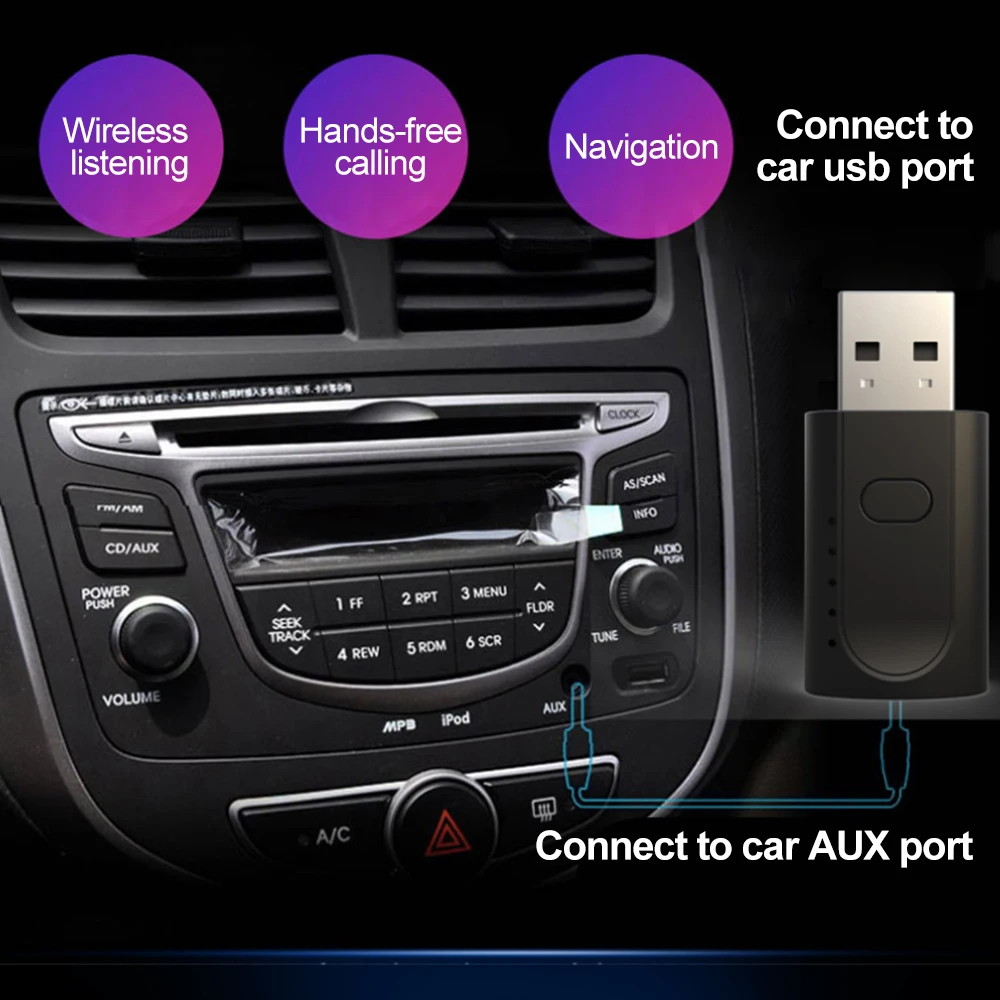 4 في 1 USB بلوتوث 5.1 محول استقبال الصوت اللاسلكي الارسال USB كارت الصوت الخارجي 3.5 جاك AUX مكبر صوت للسيارة محول