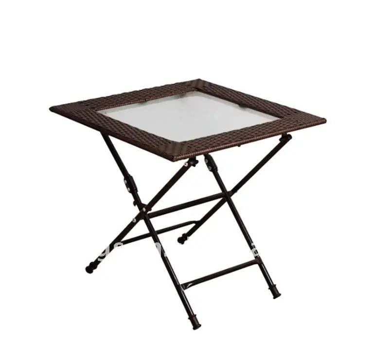 

Cheap Small Folding Glass Table With Rattan Rim