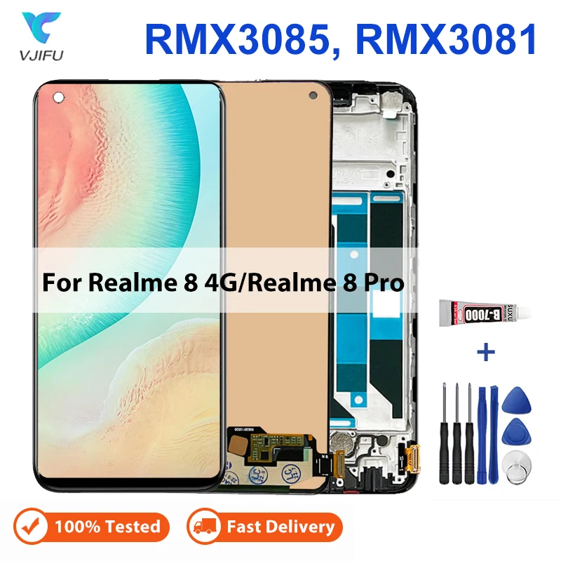 

6.4" LCD For OPPO Realme 8 Pro RMX3081 Display For Realme 8 4G RMX3085 Touch Screen With Frame Digitizer Assembly Replacement