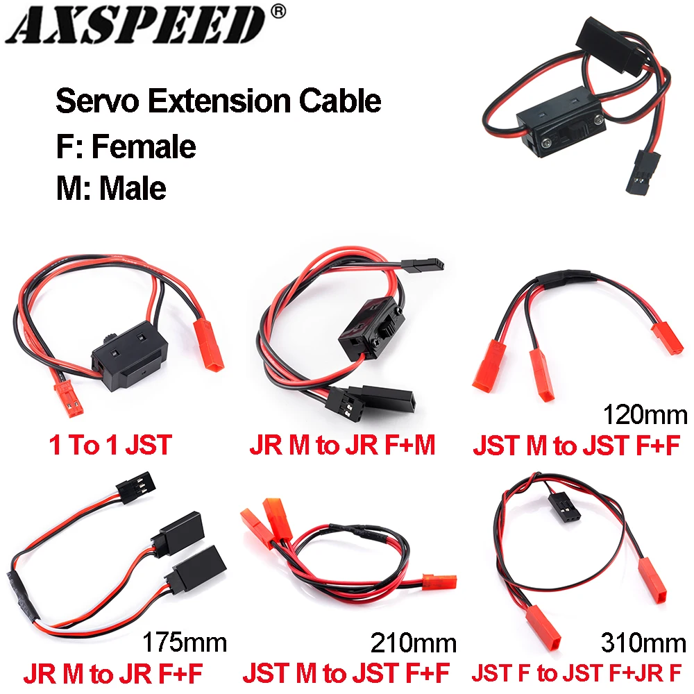 AXSPEED 1Pcs Servo Extension Cable JST JR Servo Wire Male Female Connector Power Switch for RC Model DIY Parts