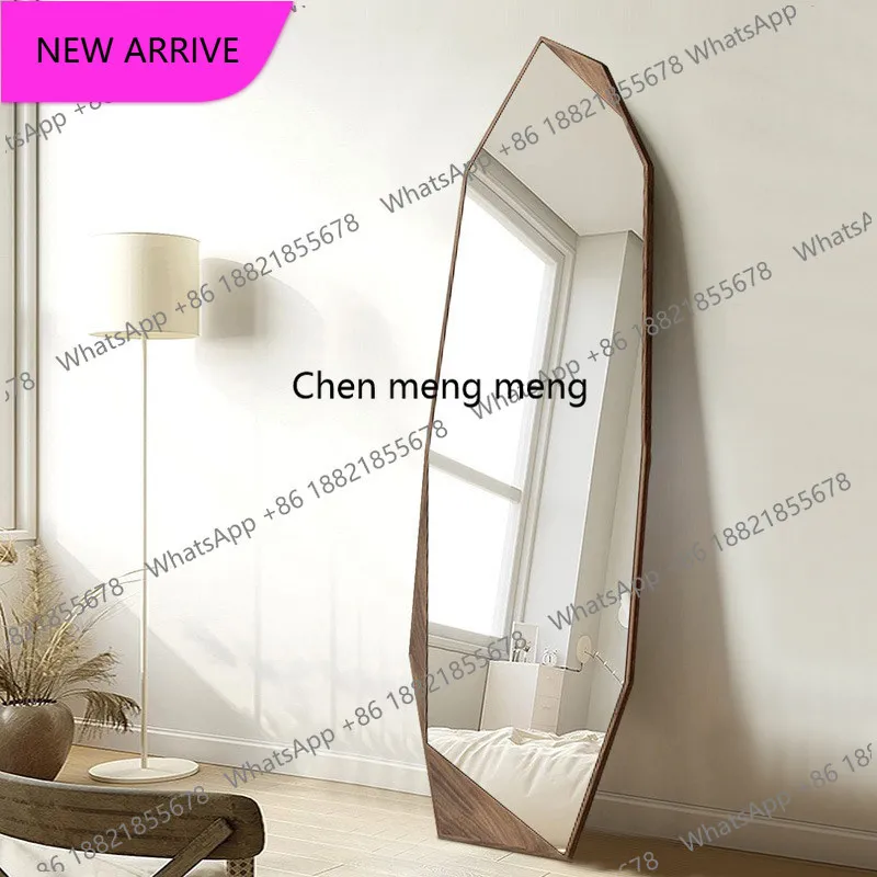 Wall-mounted living room floor-to-ceiling mirror walnut color American retro special-shaped fitting mirror antique full-body