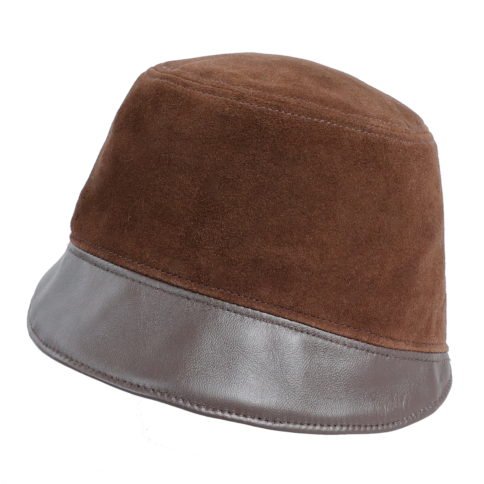 Genuine Suede Leather Bucket Hats for Women-Fashion Fishmen Real Leather Cap