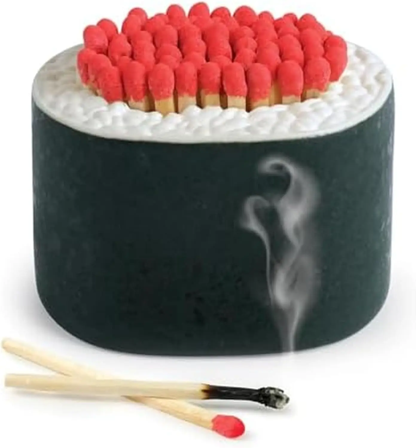 

Sushi-Shaped Ceramic Match Holder with Striker, Decorative and Functional Home Decor