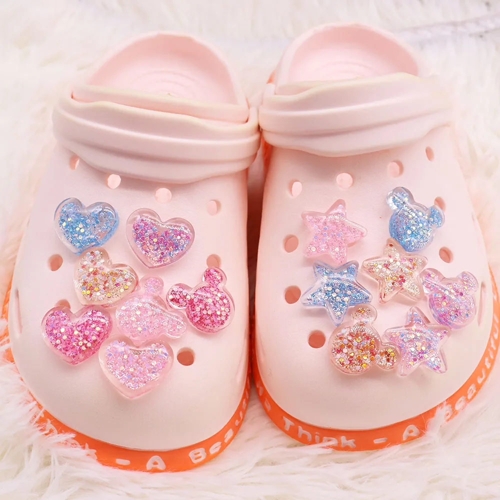 Hot Sales 1-15pcs Heart Star Disney Shape Resin Sandals Decorations Lovely Boys Girls Shoes Buckle Fit Birthday Gifts