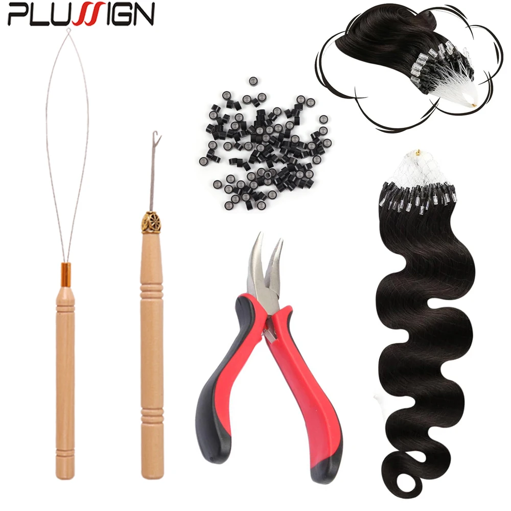

Hair Extension Remove Pliers Pulling Hook Crochet Needle 300 Pcs Micro Silicone Rings Bead Hair Styling Tools Accessory