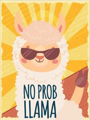 Metal plaque vintage retro style No Problem Llama Classic tin door sign, Happy sign