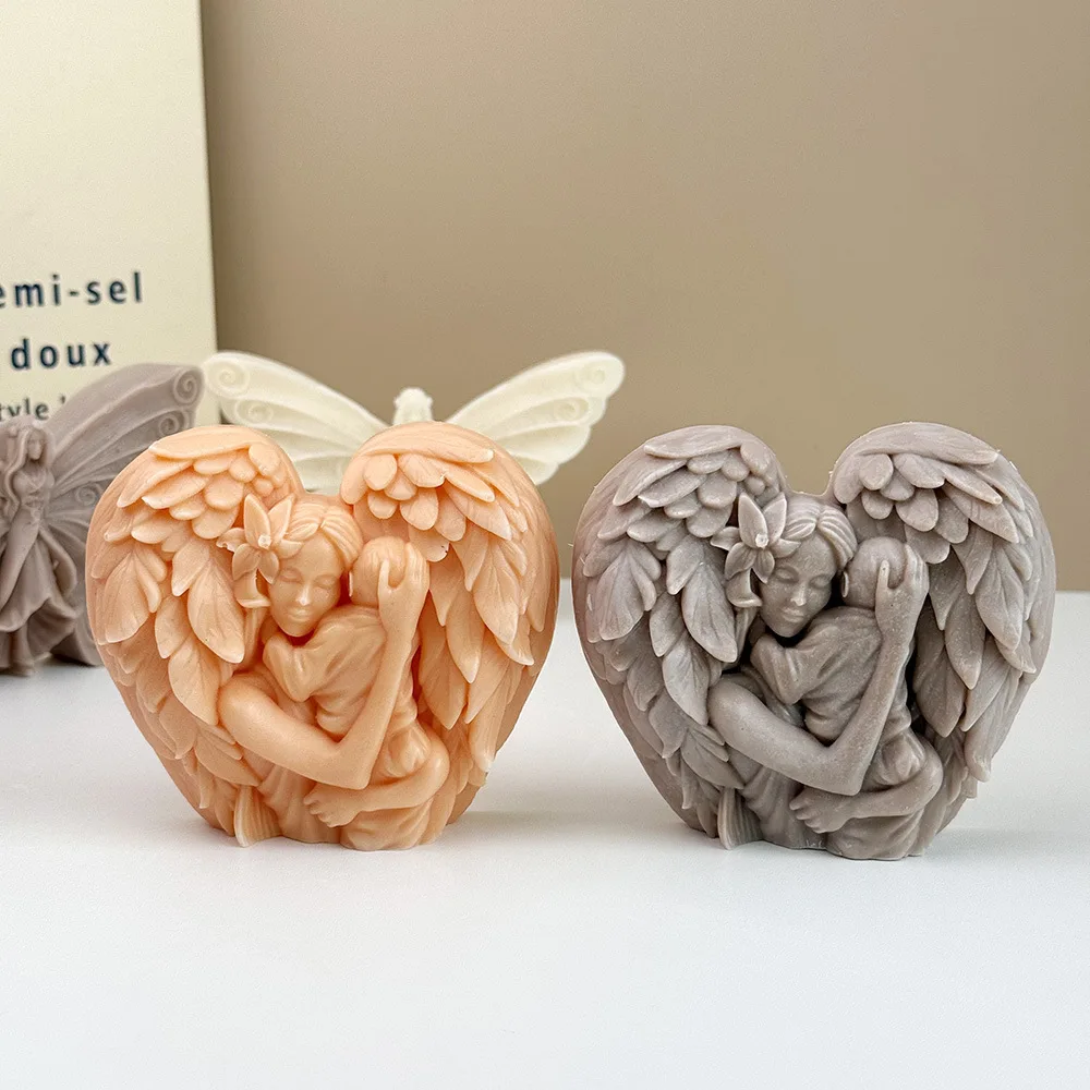 3D Handmade Butterfly Fairy Angel Mother and Child Aromatherapy Plaster Candle Handmade Silicone Mold