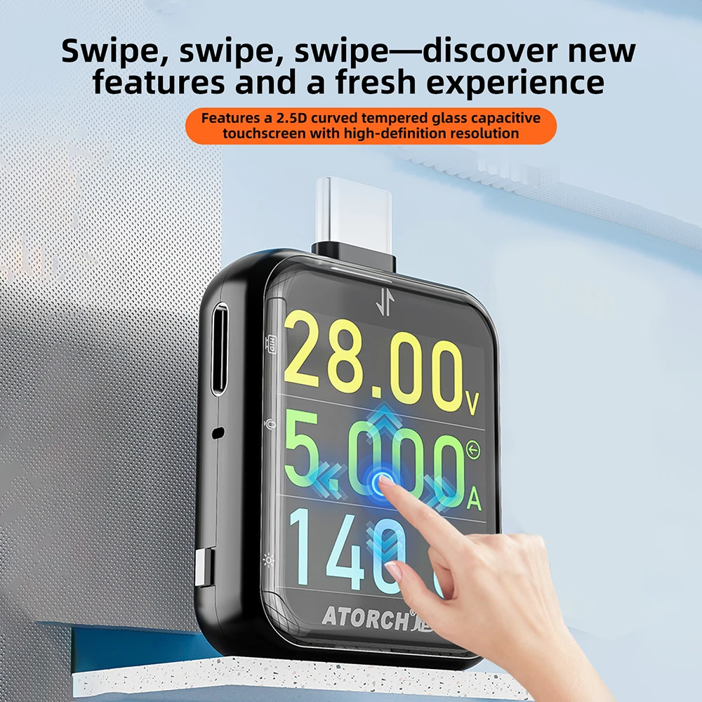 T3 Digital Voltage Ammeter Power Capacity Meter Touchscreen High Precision Multimeter USB Charging Tester and Type-C DC 4.5-50V