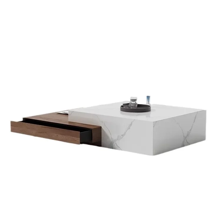 

Italian minimalist rock slab combination coffee table, living room, household, small apartment, wood and rock slab coffee table