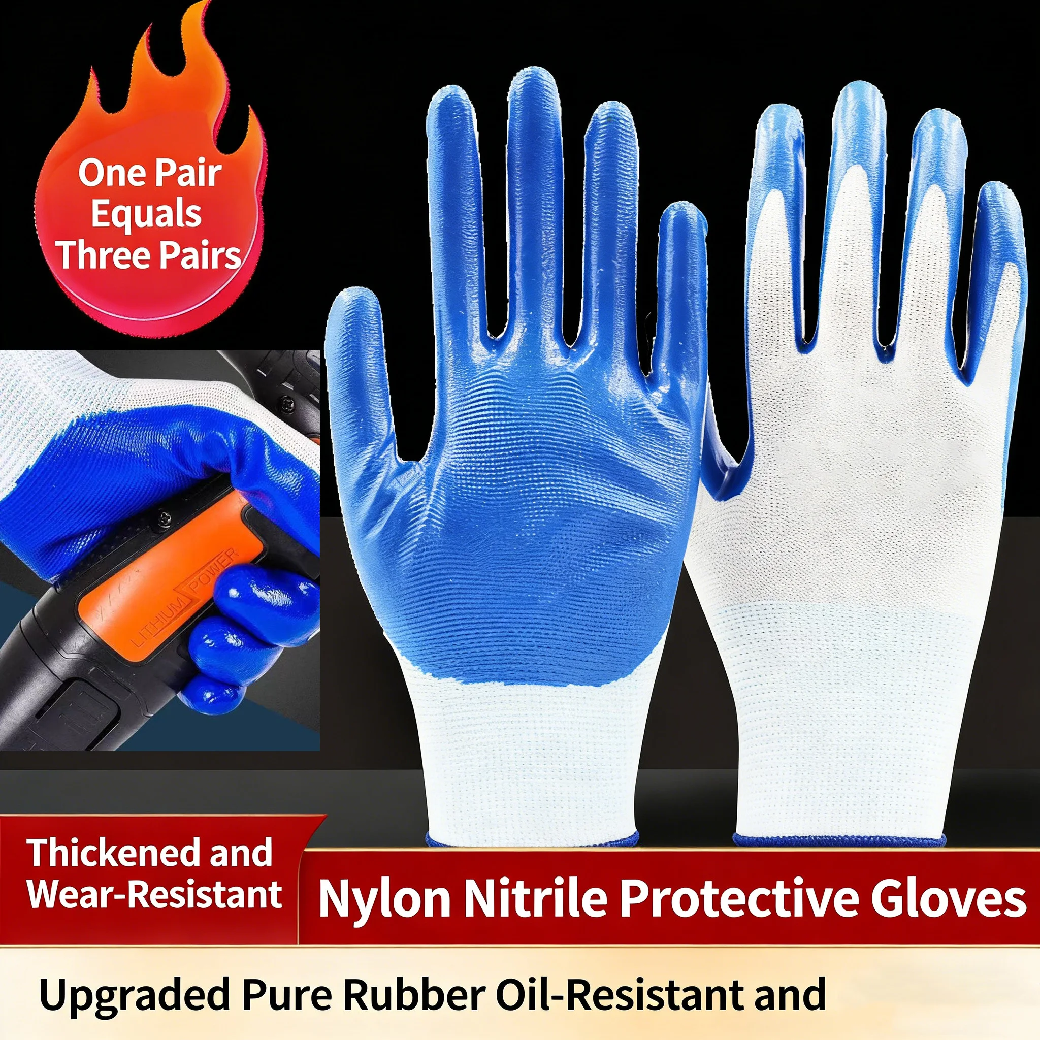 

Anti-Slip Work Gloves, Thickened Nitrile Coating for Excellent Grip, Oil & Chemical Resistant, Ergonomic Fit for Industrial Use