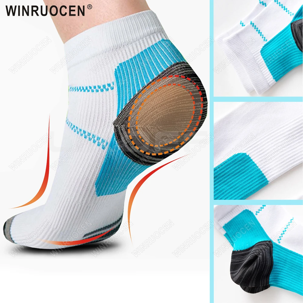 Kompressionssocken Plantarfasziitis Linderung Fersensporn Schutz Knöchelstütze Sommer Weiß für Freizeit-/Sportsocken Mann Frauen