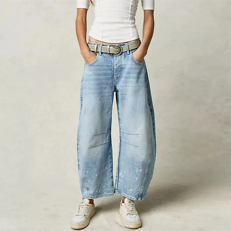 Wijde Pijpen Jeans Vrouw Casual Losse Y 2K Lage Taille Denim Broek Boyfriend Cropped Barrel Baggy Jeans Met Zakken Denim Jeans