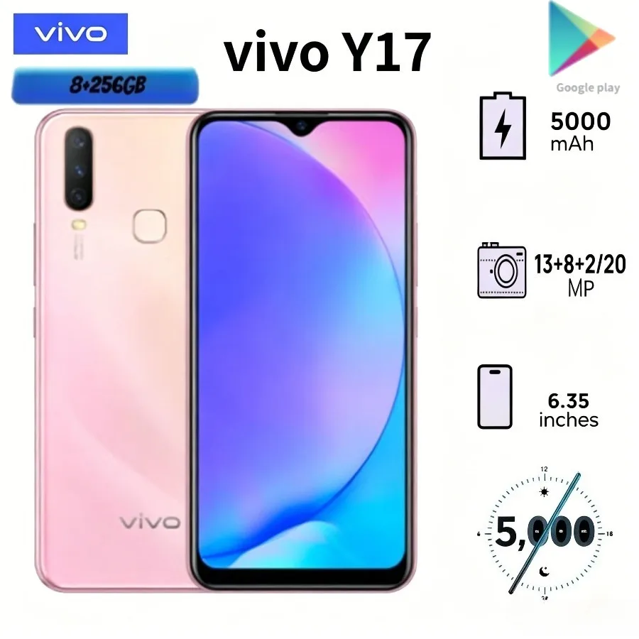 Hot Sale 2026 VIVO Y17 Global Unlocked Android Smartphone 8GB+256GB Large Storage Triple Rear Camera 5000mAh Long‑Lasting