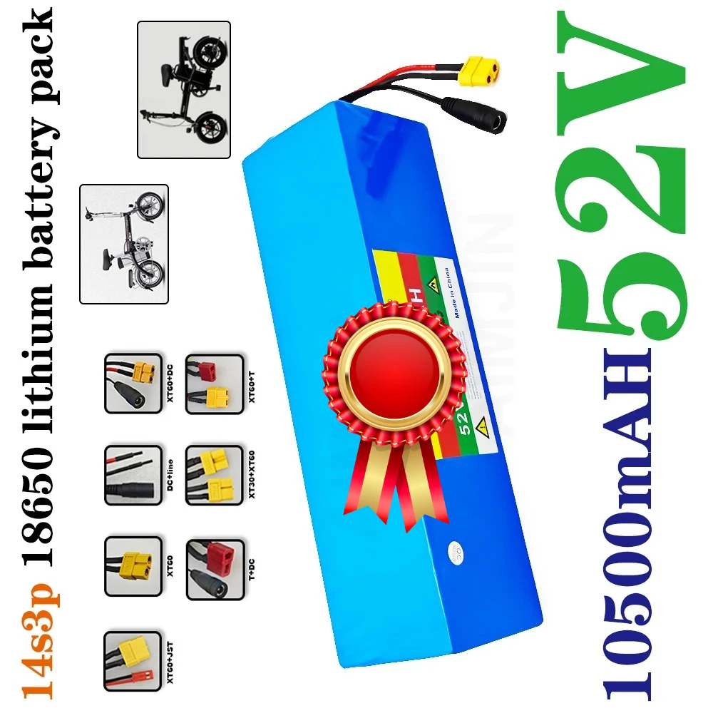 بطارية 52 فولت 18650 ليثيوم أيون 10500 مللي أمبير في الساعة مع BMS، حزمة بطارية 14S3P، لمختلف الأجهزة الإلكترونية ومعدات النقل
