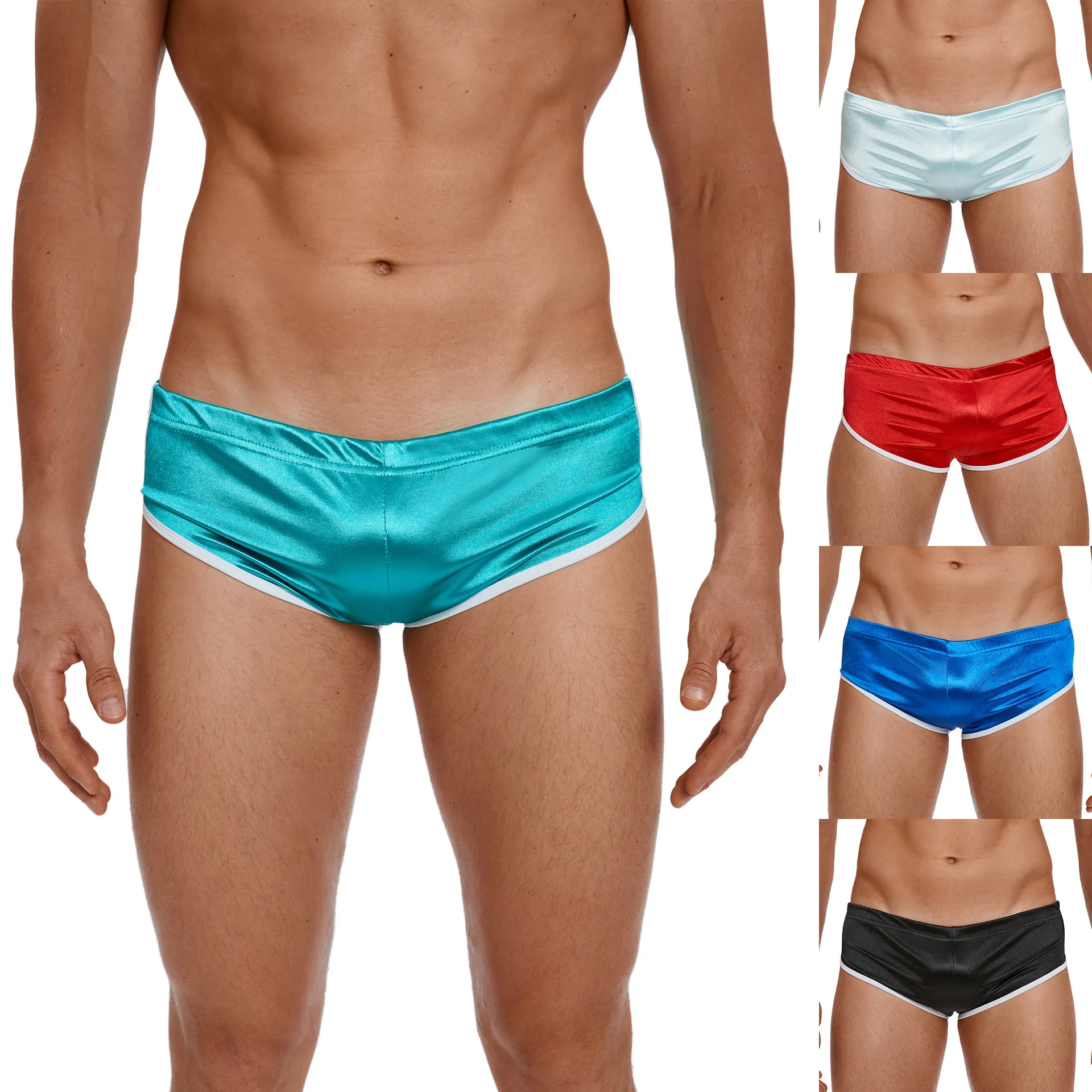 

Мужские спортивные брюки с низкой талией, глянцевые Fini, сексуальные облегающие повседневные брюки в городском стиле, весенний сезон, материал, другие цвета