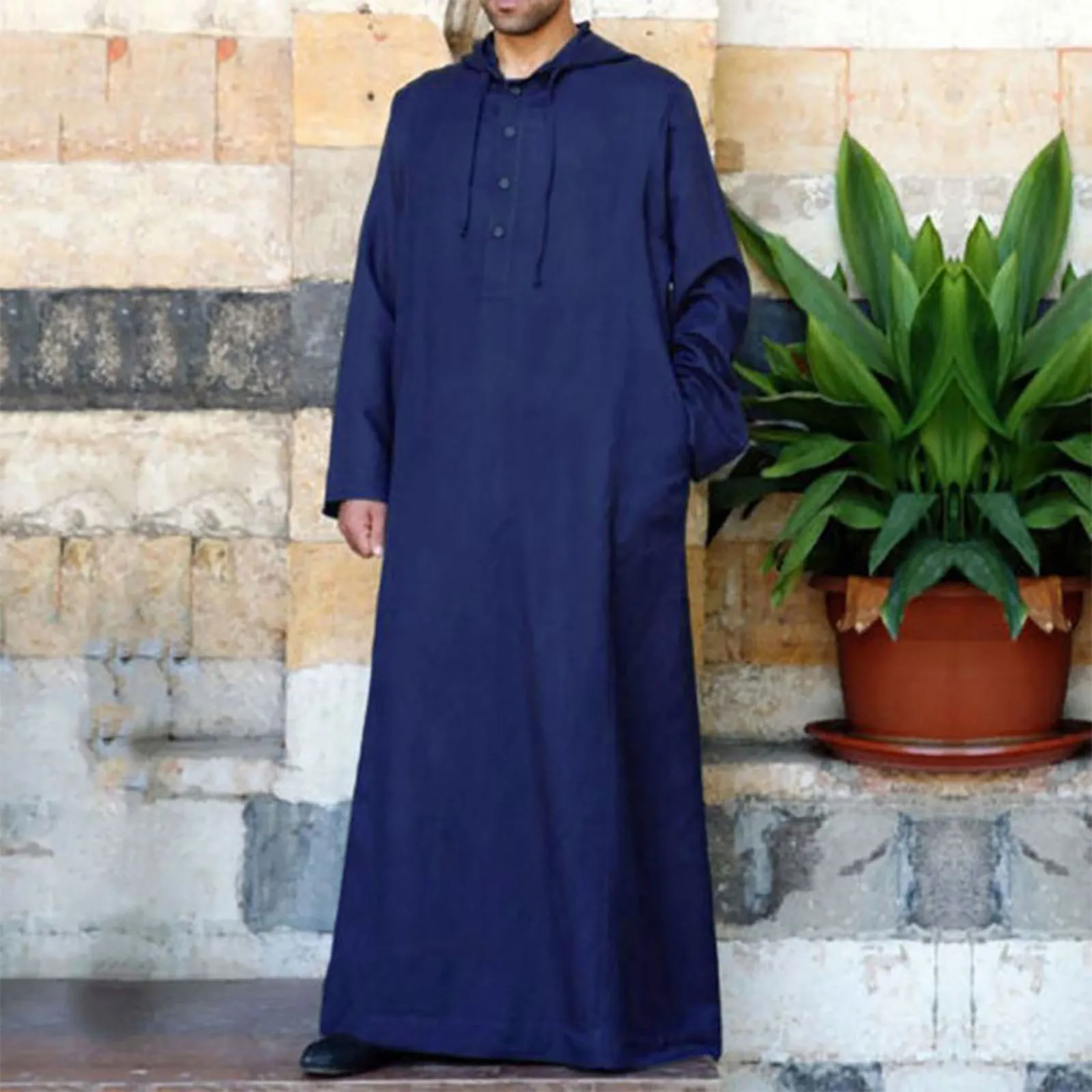 Mens Muslim Arabia Casual Long Sleeve Pocket Loose Robe Shirt Muslim Robe Plus Soft Solid Men's Muslim Fashion Leisure Abaya