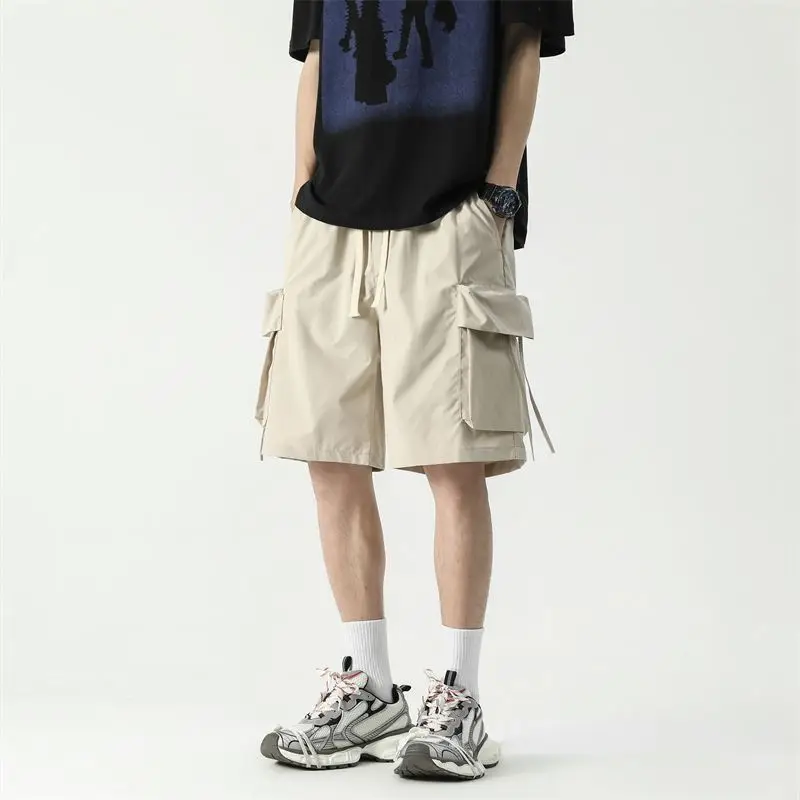 

Мужские шорты на весну-лето: модные, повседневные, с множеством карманов, на шнурке, однотонные, прямого кроя, свободные, базовые