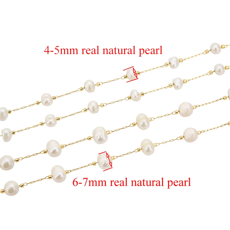 1 Meter Stainless Steel Real Natural Pearl Beaded Chains DIY Necklaces Bracelets Findings Supplies Jewelry Making Accessories