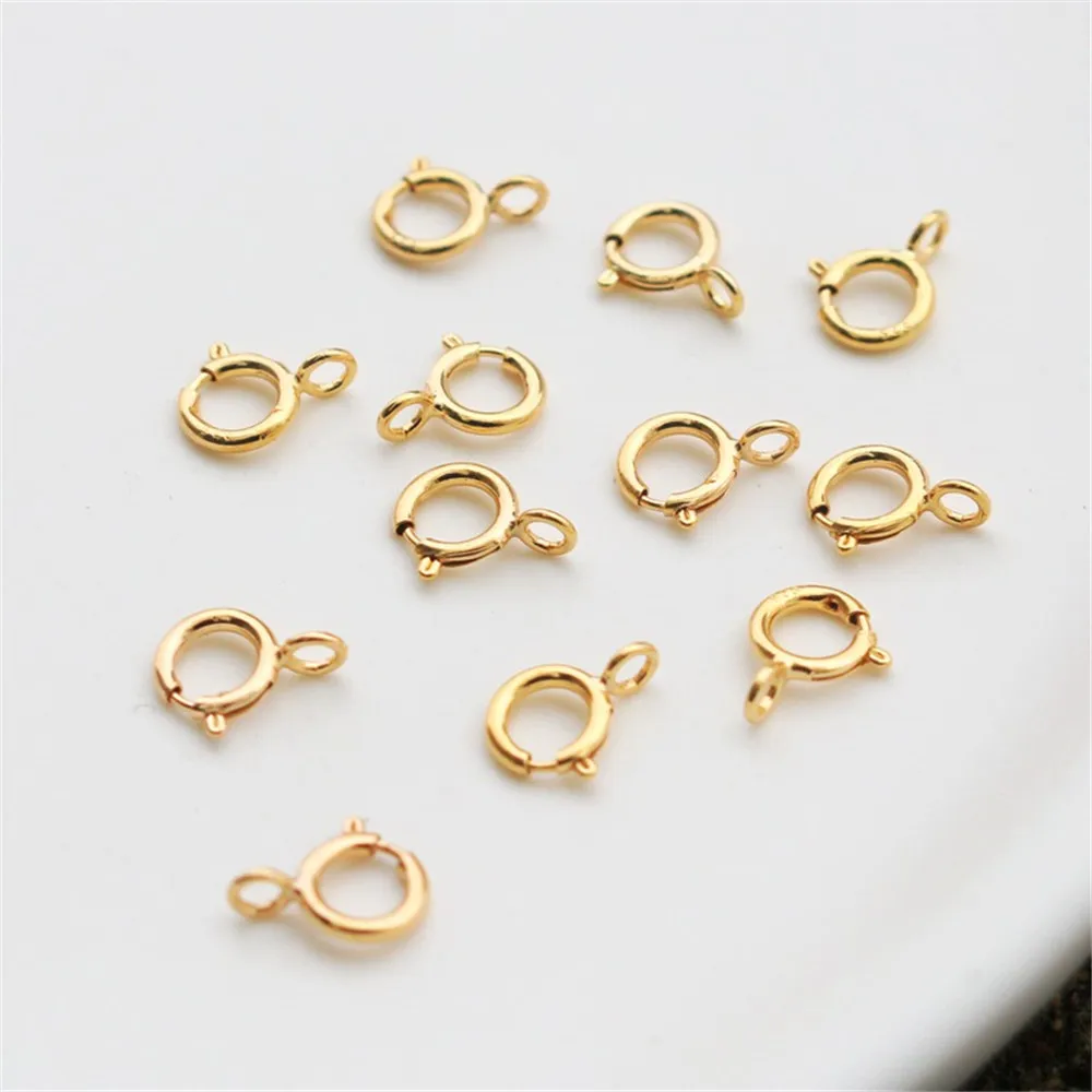 S925 Sterling Silver Gold-Plated Spring Buckle, DIY Connecting Accessories Anti-allergic Round Buckle Basic Jewelry Material 5mm