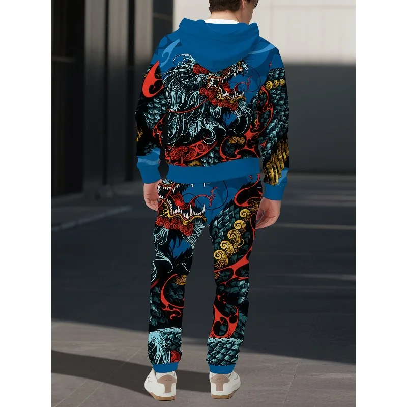 2025 красочный крутой кран для всего тела, цифровой 3D принт, мужской комплект, толстовка с длинными рукавами, толстовка с капюшоном, длинные брюки, комплект из 2 предметов
