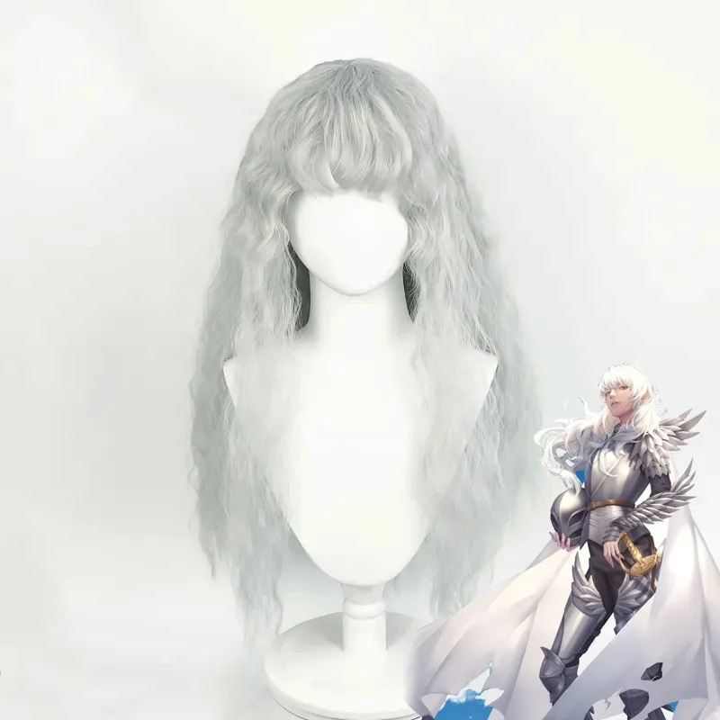 Gioco Anime Berserk Parrucca Cosplay Griffith Argento Grigio Ricci Capelli simulati Seta ad alta temperatura Festival Party Ball Parrucche da donna
