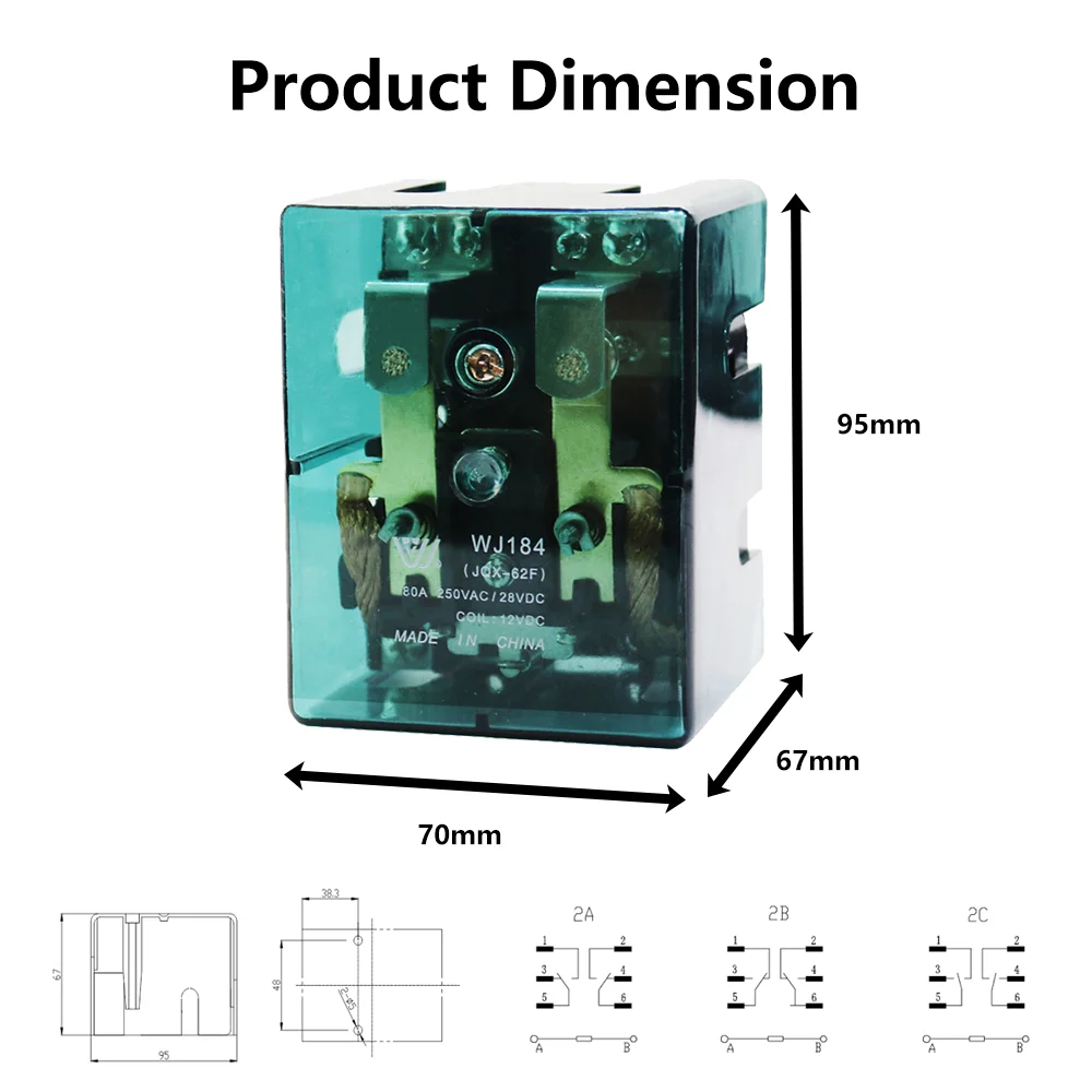 JQX-62F-2Z dpdt relay 12v 24v 80A 120A High Power relay universal Relay Electronmagnetic Relay with UL certification WJ184-2C