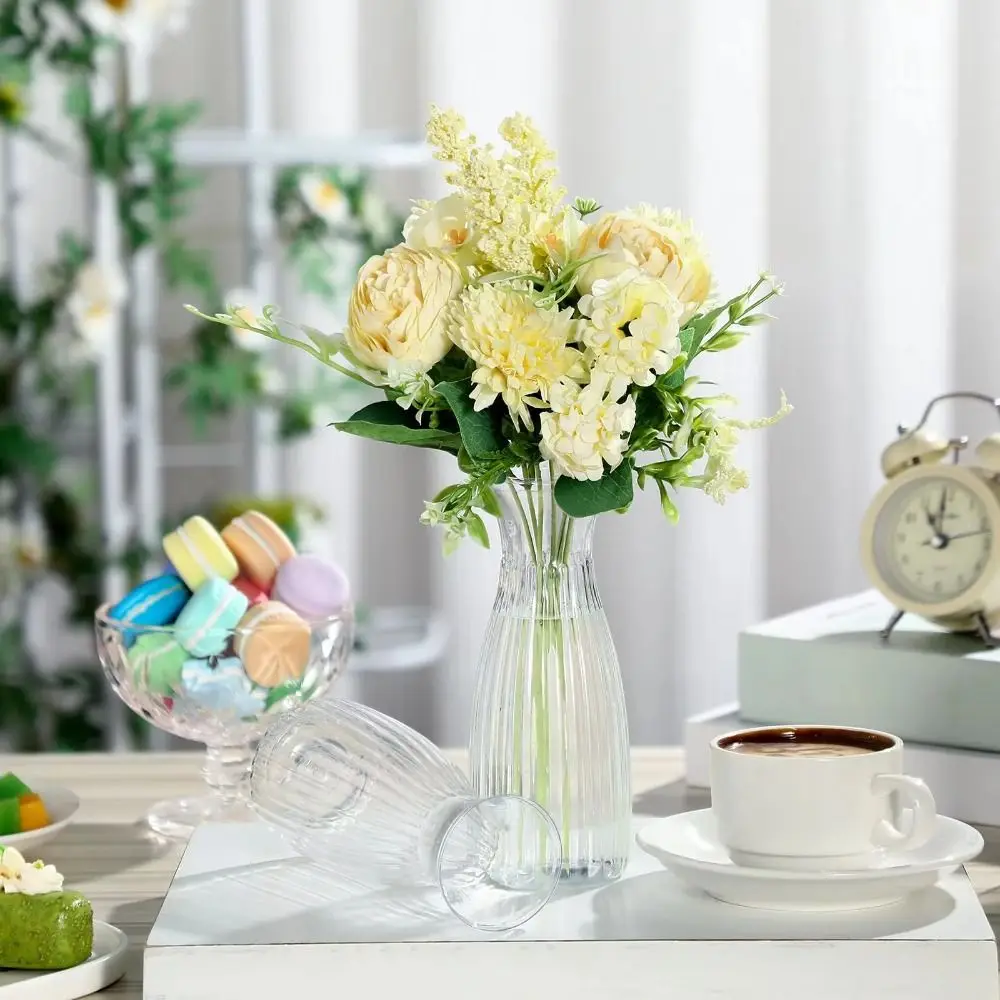 Gifts Transparent Plastic Flower Vase Hydroponic Home Desk Decor Striped Vases Bouquet DIY Supplies Flower Arrangement Container