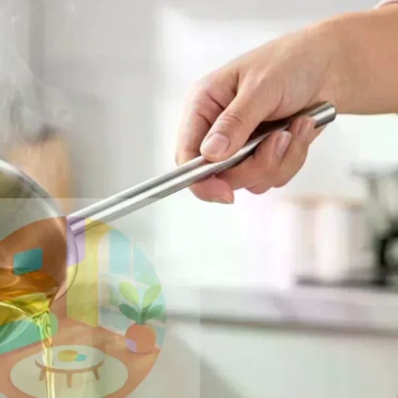 1Pcs Anti-Burning And Anti-Splashing Small Pot Stainless Steel Hot Oil Spoon With Extended Handle For Oil Pouring Kitchen Tool