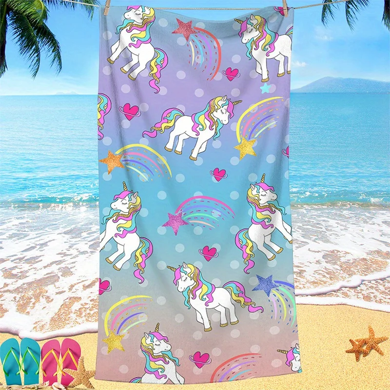 Beach Towel Unicorn Color Pattern Sun Protection Windproof Suitable For Swimming Pool Camping Travel Blanket