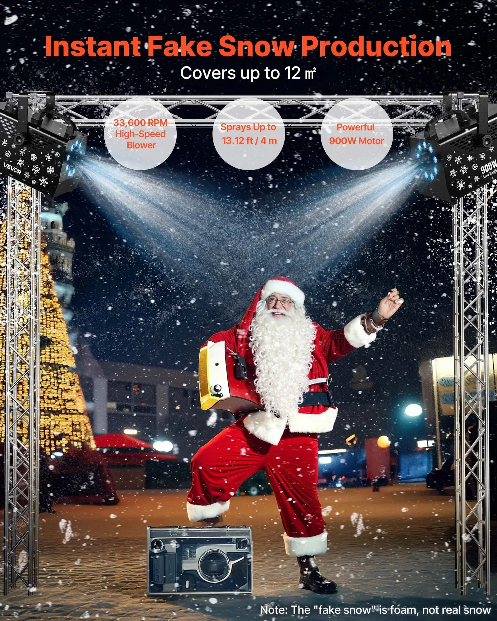 900W sneeuwmachine met 9LED RGB-verlichting en draadloze afstandsbediening 12LED-verlichtingskleuren voor kerstfeest, bruiloft en podiumdecoratie