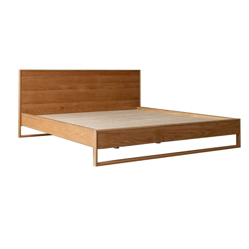 

Simple Japanese-style white oak solid wood bed, bedroom double bed 1.5m wedding bed 1.8 meters log color bed large backrest