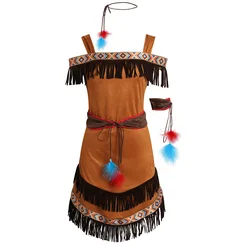 Lady Carnival Halloween Savage Caveman Costume Chief Maiden Indian Princess Outfit Cosplay Fancy Party Dress