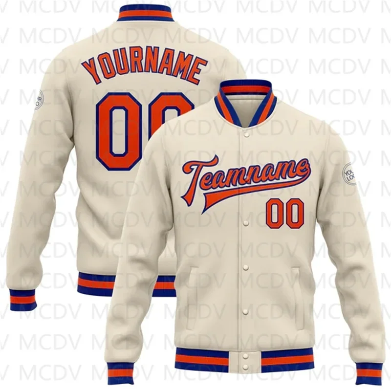 

Custom Or Orange-Royal Bomber Full-Snap Varsity Letterman Jacket