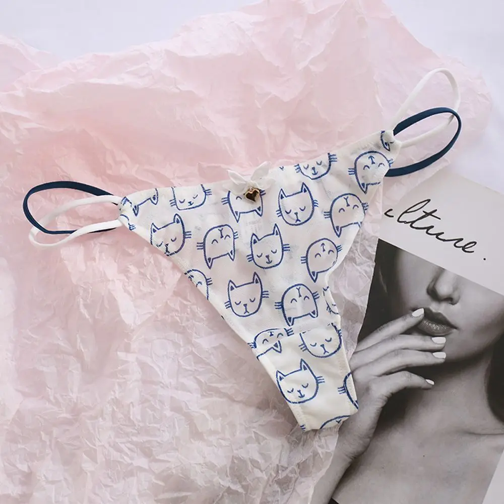

Breathable Lingerie Cat Bear For Girls Transparent Korean Heart Underwear Stripe Mesh Briefs Women Bow Panties