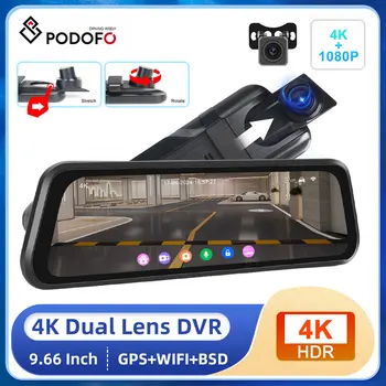 9.66" 4K Dual Lens WiFi DVR Rearview Car Video Recorder Dual Lens Recorder GPS Navigation Video for Dashboard Mirror