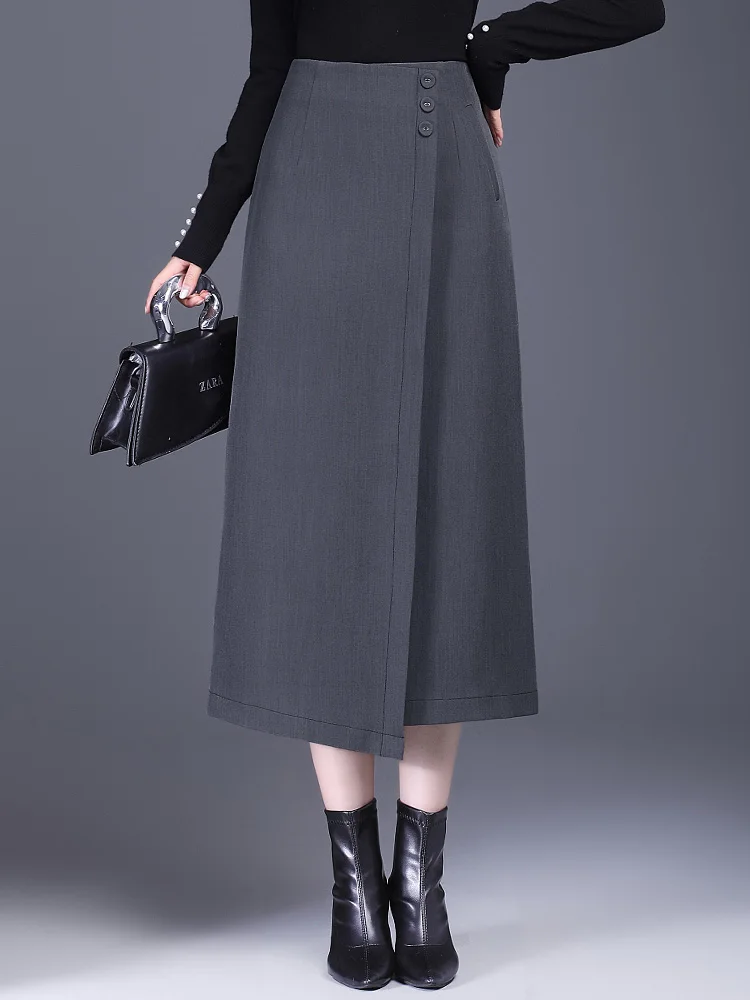 

Womens Autumn/Winter Black/ Gray penci Skirt Fashion High Waist Ladies S M L XL XXL 3XL Size Female Size Mid-calf Skirt